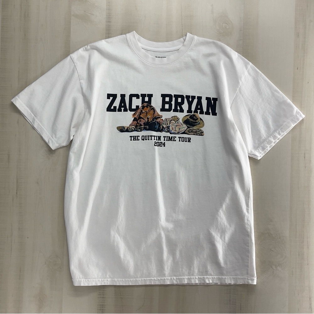 ZACH BRYAN 2024 quittin time tour concert T-shirt tee short sleeve white cowboy